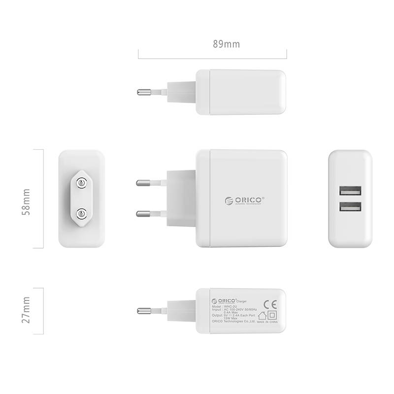 Зарядний пристрій на 2 USB порта (ORICO WHC-2U)